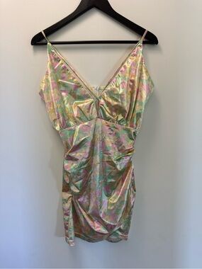 Satin Floral Slip Dress in Pastel Pink & Mint
